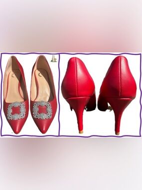 Journee Collection Pumps Pointed Red Women’s with Crystal Buckle